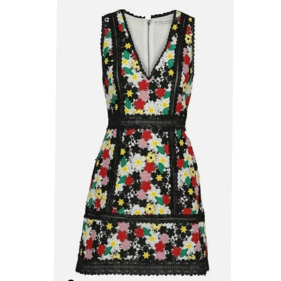 Alice + Olivia  Zula Floral-embroidered  Party Cocktail Mini  Dress SIZE  0 - Picture 2 of 7